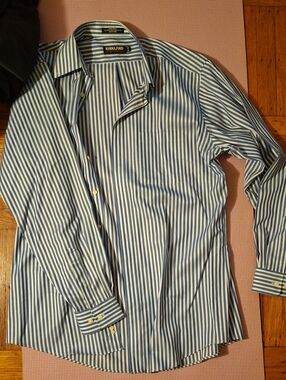 Kirkland Signature Blue and White Vertical Stripe Dress Shirt